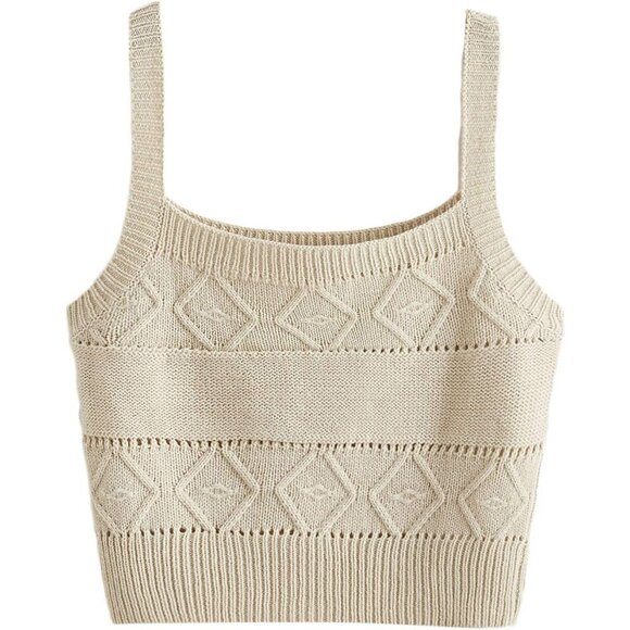 Tops - Women's Knit Crop Tank Top Sleeveless Solid Medium Summer Casual Comfortable